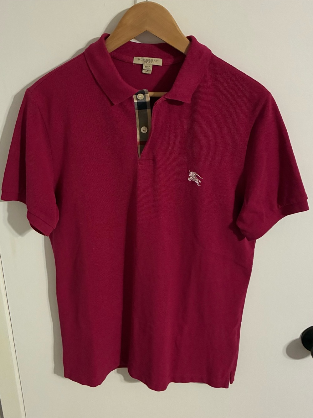 Burberry Men’s Berry Polo with Check Placket